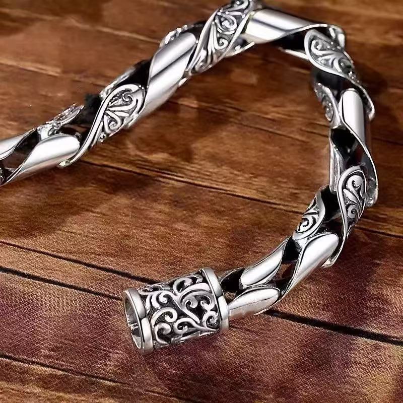 Men's Hollow Auspicious Pattern Bracelet Vintage Punk Style_voghion.com
