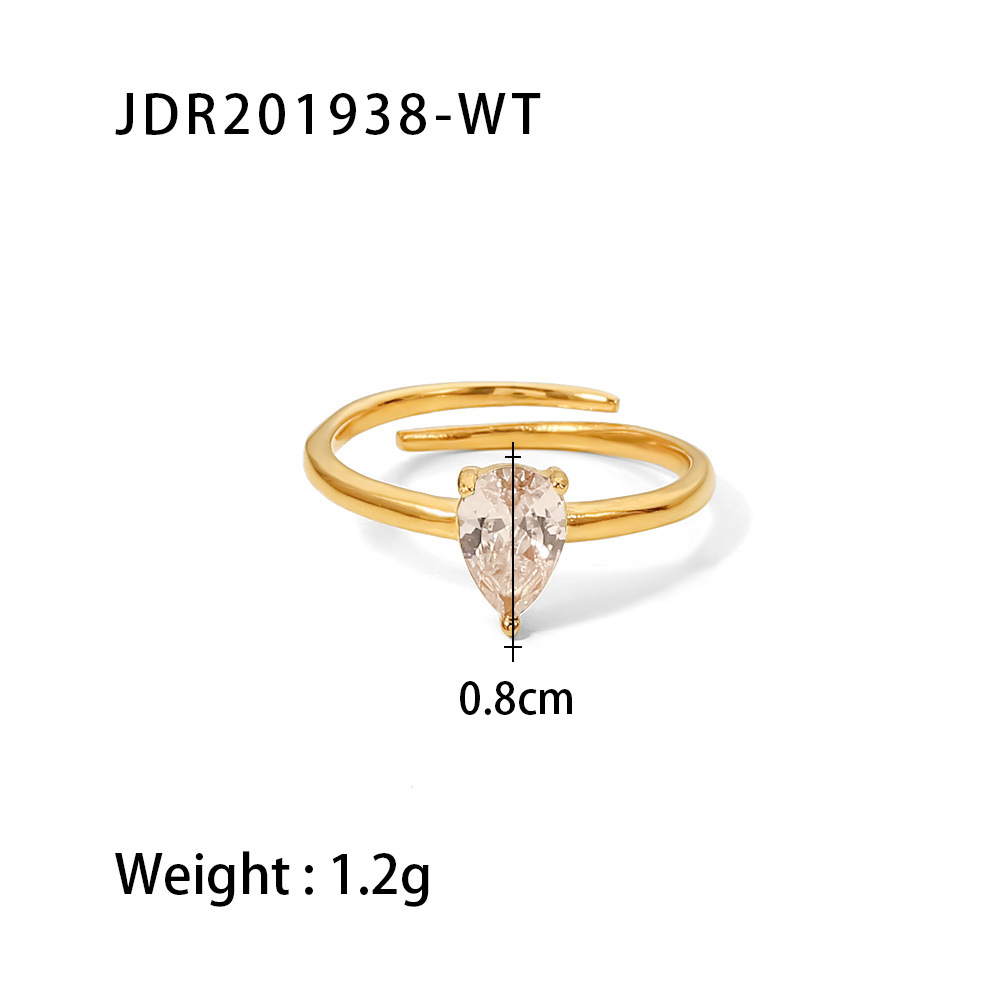 Fashion Water Droplets Stainless Steel Open Ring Inlay Zircon Copper Rings