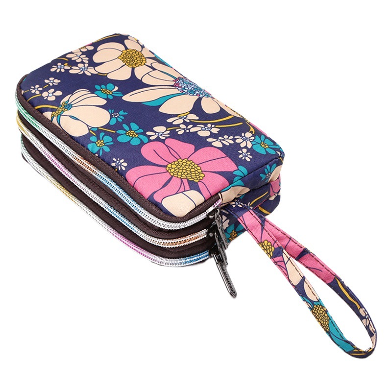 Fábrica al por mayor monedero de la moneda de las mujeres de tres capas de cremallera larga embrague de tela de gran capacidad bolso de teléfono móvil bolso de las mujeres