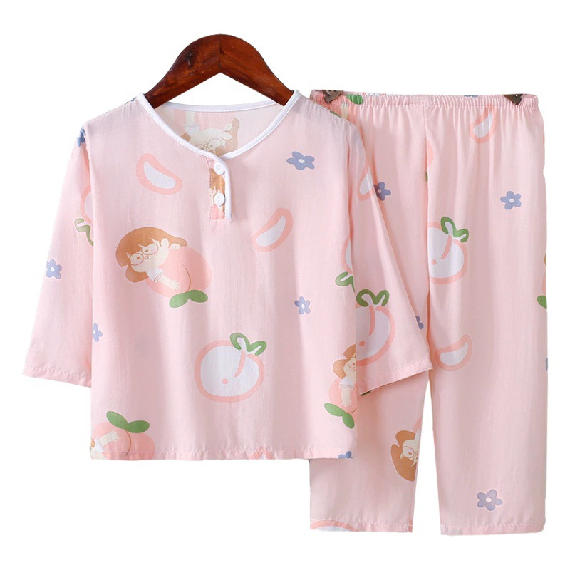 Детская Пижама, летняя тонкая хлопковая шелковая Домашняя одежда с длинными рукавами для больших детей и мальчиков