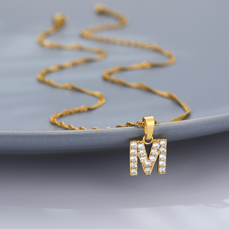 Zircon Letter Pendant Necklace