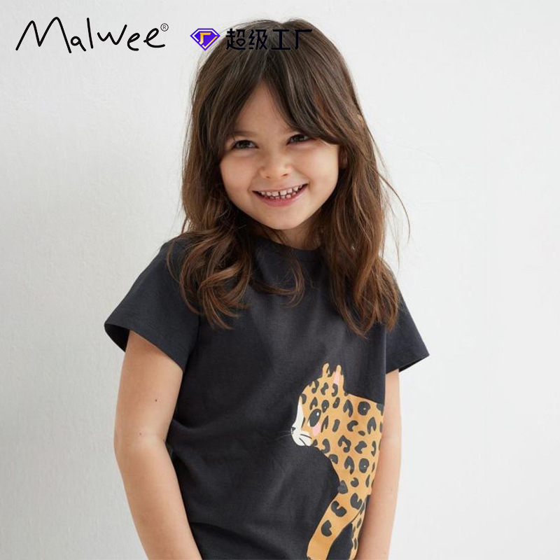Cross-border Malwee girls' T-shirt, summer new style, European and American style, round neck short sleeve, cute printed children's top.