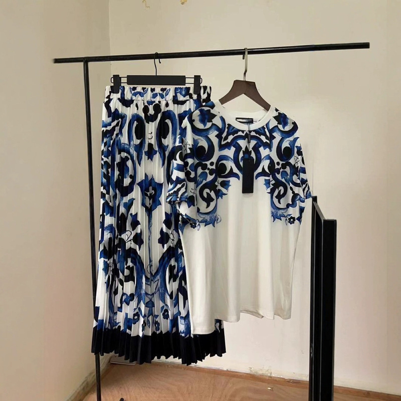 2024 Shenzhen Nanyou Foreign Trade Amazon Hot Women's Wear European and American suit T-Shirt Pleated Skirt Two-Piece Set