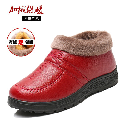 冬季女士老北京布鞋加绒保暖平底防滑PU面中老年人防水棉鞋妈妈鞋|ms