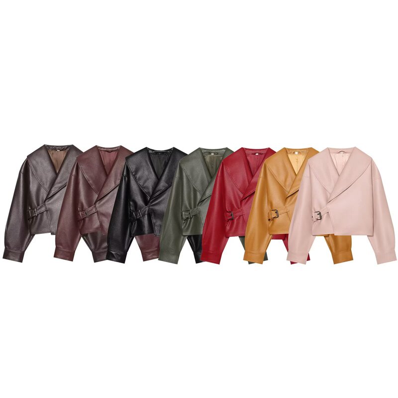 PB&ZA Women's Clothing 2026 Autumn New Design Full Leather Buckle Collar Long Sleeve Jacket 5479248 PB&ZA Women's Clothing 2026 Autumn New Design Full Leather Buckle Collar Long Sleeve Jacket 5479248
