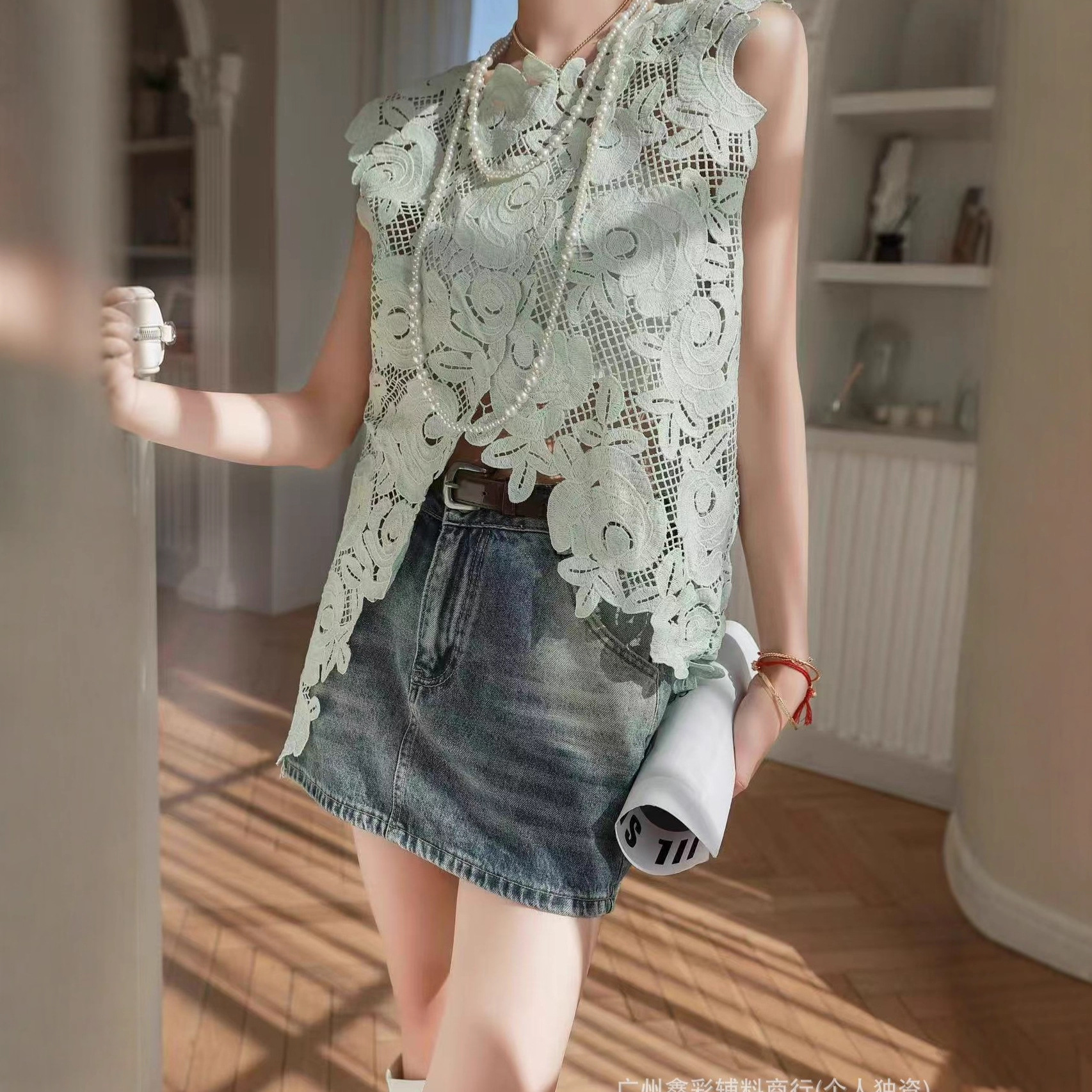 Designed Vest for Women, Embroidered Lace, Cut Out Embroider, Asymmetrical Summer New Style, Niche Elegant, Sleeveless Blouse