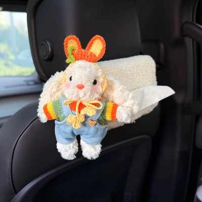 Creative Rabbit Car Tissue Box Storage Car Hanging 2025 New High Sense Car Doll Lady (Car tissue box/set) - carrot-hat-bunny