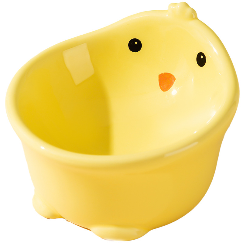 Pollo amarillo de dibujos animados cuencos de cerámica para gatos cuencos para perros alimento de agua para mascotas perros artículos domésticos al por mayor