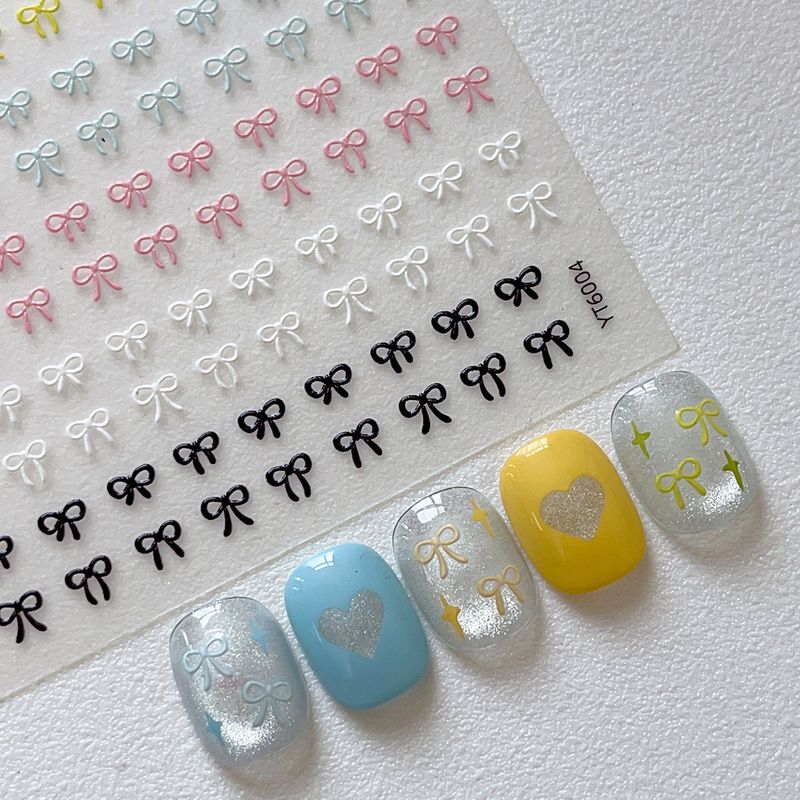 Embossed Bow Nail Art Stickers Black and White Hot Stamping Laser Bow Stickers DIY Sweet and Simple Nail Stickers