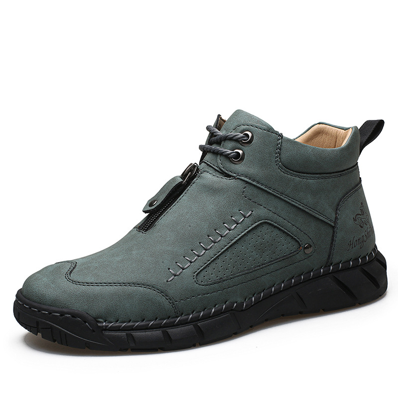 Boots martin en cuir pour homme à lacets et fermeture éclair_voghion.com