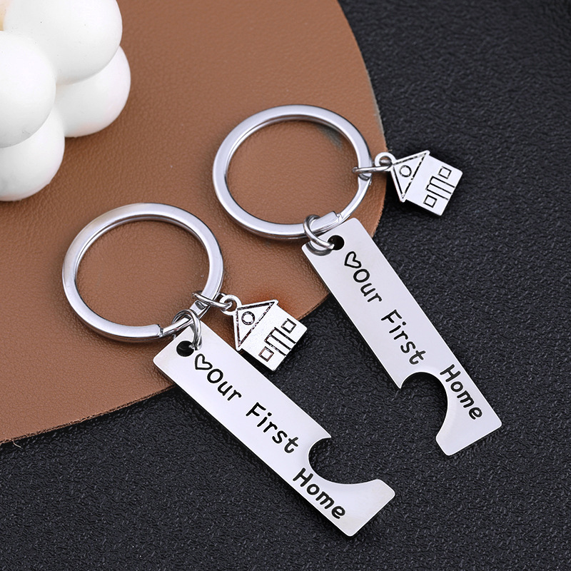 Amazon Hot sale our first home stainless steel titanium steel keychain pendant housewarming new home gift pendant