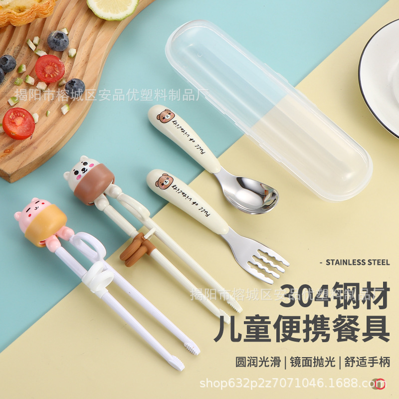 304 Stainless Steel Kidsren's Fork and Spoon Portable Set Creative Baby Tableware Logo Printed Gift Kidsren's Tableware