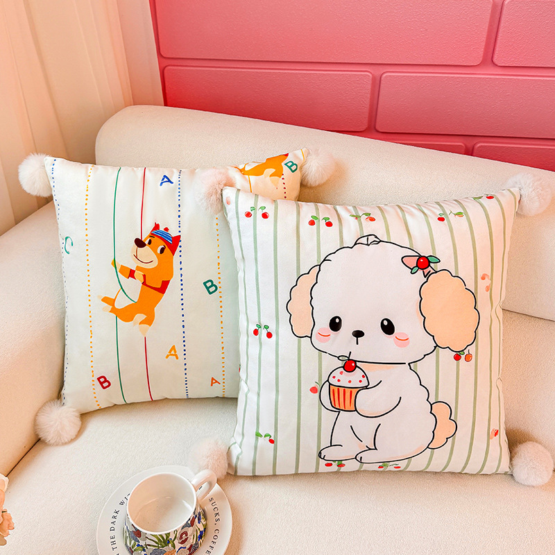 Little Milk Dog Holland Velvet Printing Almohada Funda de almohada Sala de estar Sofá Almohada Impresión de cabecera Almohada de cintura abstracta Bola de pelo