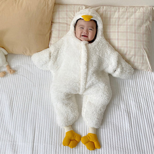 Shake Sound Explosions Plus Velvet Thickened Big Goose Paixing Pajamas Baby Winter Jumpsuit Newborn Going Out Super Cute Cotton-padded jacket