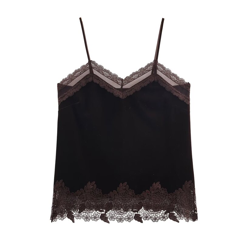 Foreign Trade Winter New Women's Clothing Sexy Style V-Neck Sleeveless Lace-Trimmed Velvet Lingerie-Style Top 8779458