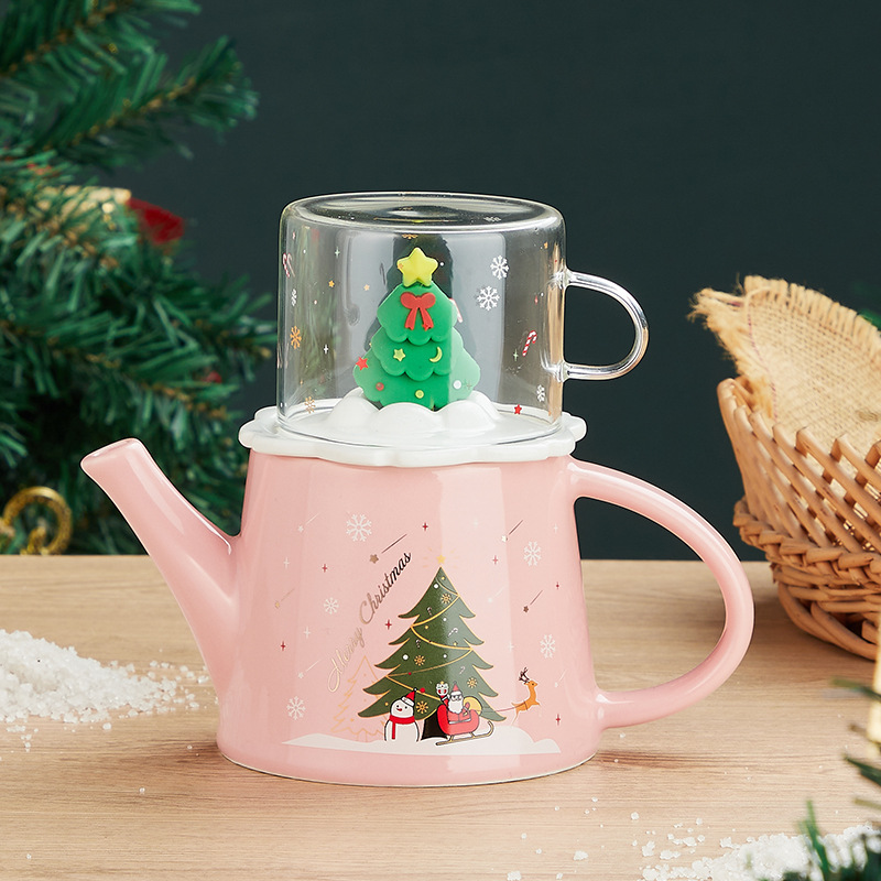 Juego de té traje tridimensional árbol de Navidad Oficina flor juego de té caja de regalo traje Taza de cerámica al por mayor