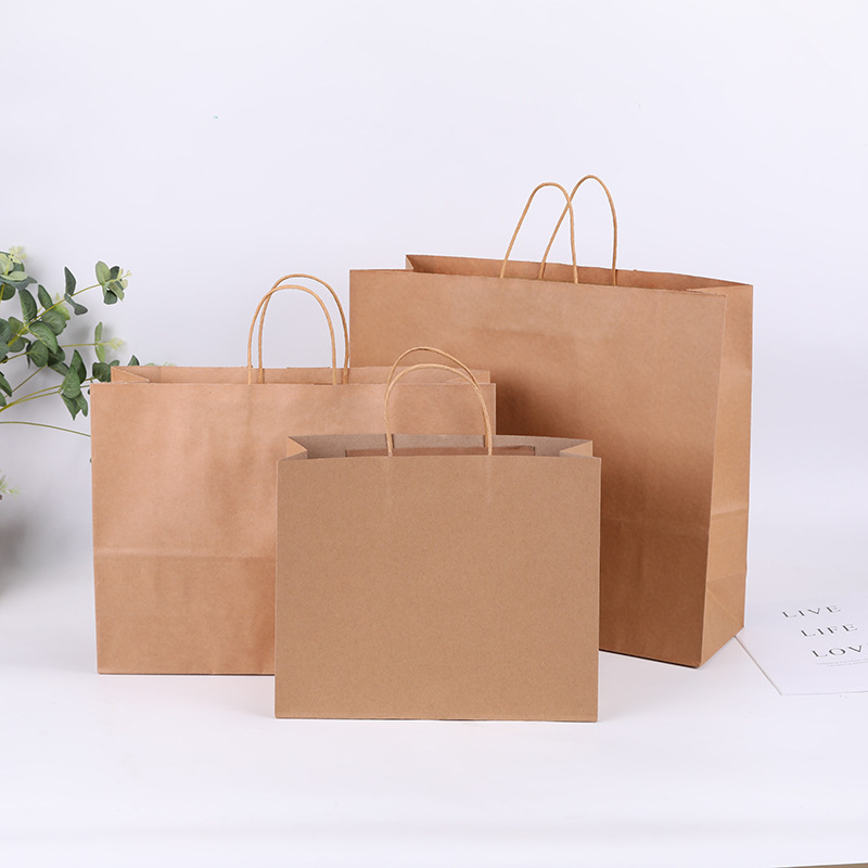 牛皮纸手提袋礼品袋食品级可降解胶印服装外卖包装袋收纳双层加厚
