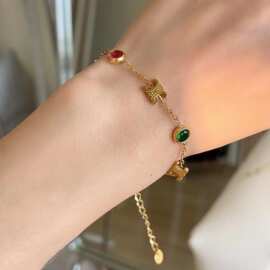 爆款彩钻拼接凯旋门钛钢项链链条手链百搭高级吊坠设计钛钢不掉色