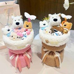 クリスマスのネット有名人、ウェストハイランドウルフの落書き風犬のぬいぐるみブーケ、2025年、彼女、親友、誕生日プレゼント