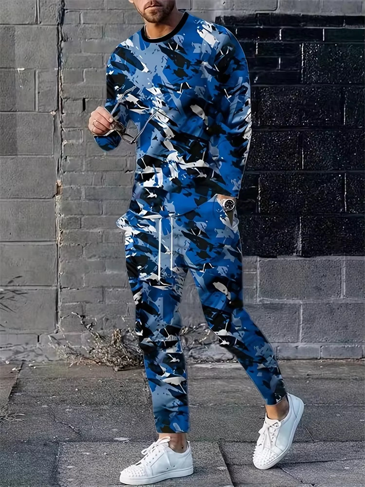 2025 europeo y americano transfronterizo nueva moda casual camuflaje manga larga cuello redondo suéter pantalones traje ME1 ML1