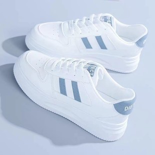 2025 Summer New Leather Solid Color Flat Shoes Women's Student Lightweight Women's Casual Sports White Shoes Wholesale