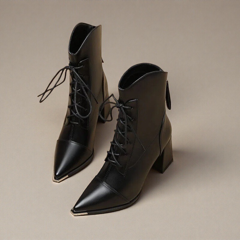 Elegant Pointed-Toe Slim Autumn and Winter Korean-Style Short Boots for Women, High Heels, 2024 New Spring and Autumn Boots, Chunky Heel Martin Boots