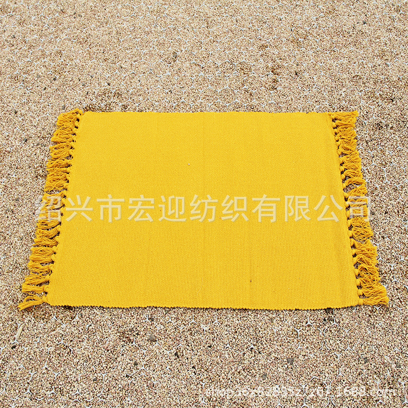 Cotton-woven solid color tassel floor mat, carpet, foot mat, entryway mat, living room coffee table mat, pet crawling mat, bedside mat