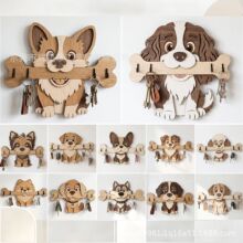 跨境新款Dog Breed Key Holder狗狗木质玄关钥匙扣