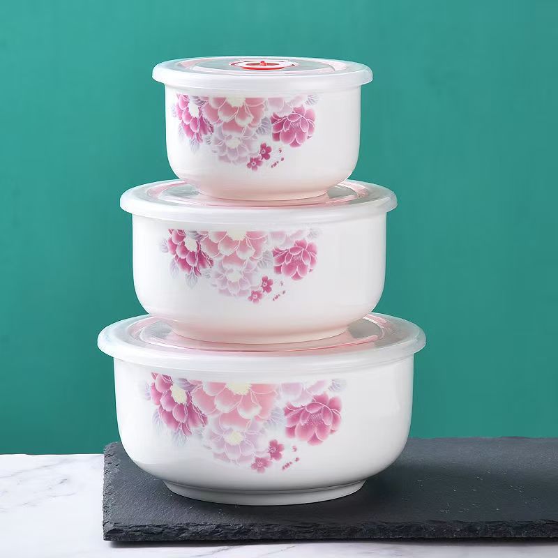 [Múltiples opcionales] tazón de cerámica fresca bolos de fideos con cubierta de almuerzo caja de almuerzo bolos de sellado horno de microondas cubierta doméstica