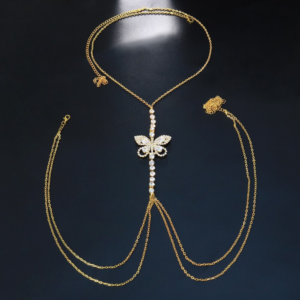Joyería DE LA PLAYA sexy cadena del cuerpo de la mariposa cadena del pecho de la cadena del cuerpo bikini transfronterizo europeo y americano