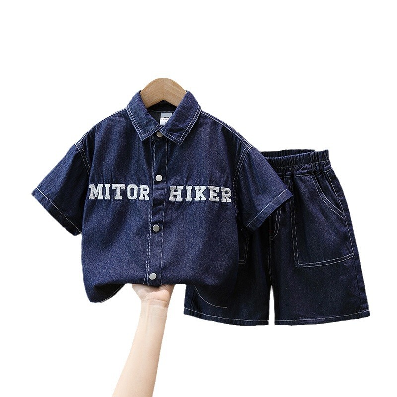 5009 traje de mezclilla de verano para niños 2025 nueva camisa de manga corta hermosa para niños ropa de moda de verano para bebés