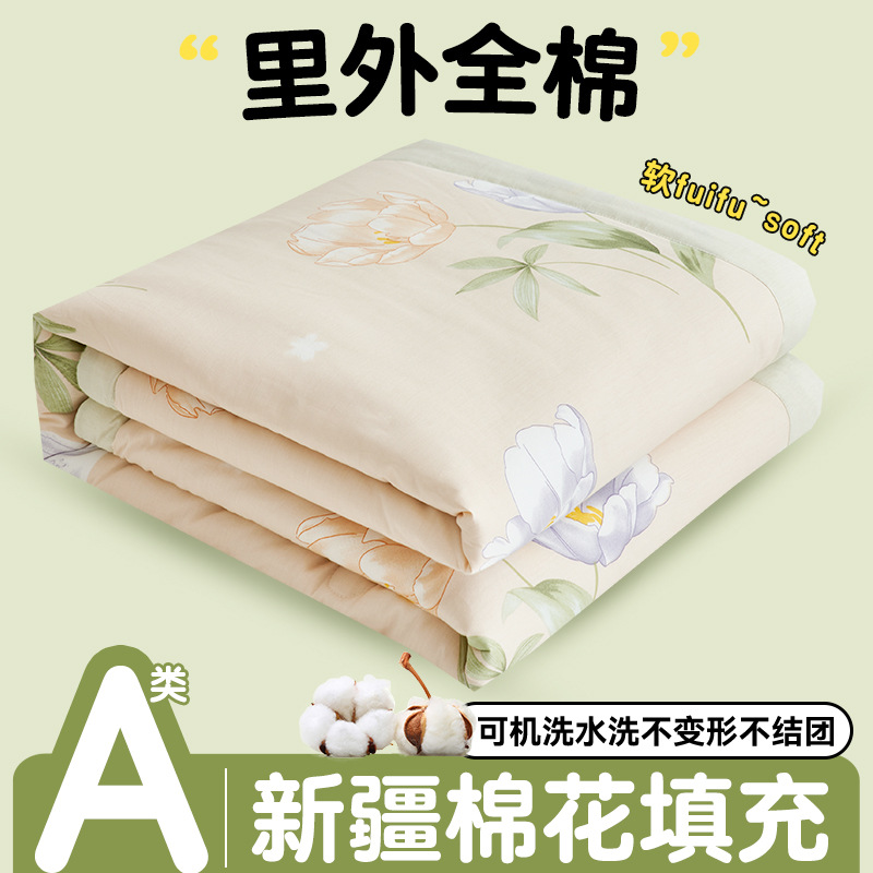 Edredón fresco de verano de algodón puro de Xinjiang, colcha de aire acondicionado de algodón puro, doble estudiante, colcha fina de verano, núcleo, lavable a máquina