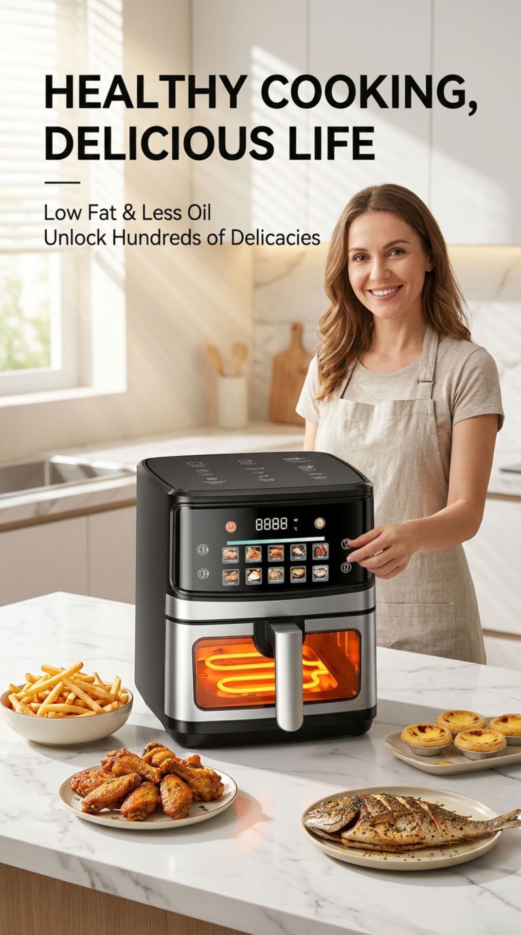 Cross-border Exclusive airfryer 12L Visible Air Fryer Large Capacity Stainless Steel Multifunctional US Specification 110V
