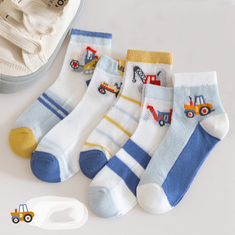 Calcetines para niños, malla de verano, calcetines finos de verano, niñas, niños, niños de mediana edad, deportes de automóvil simples de verano