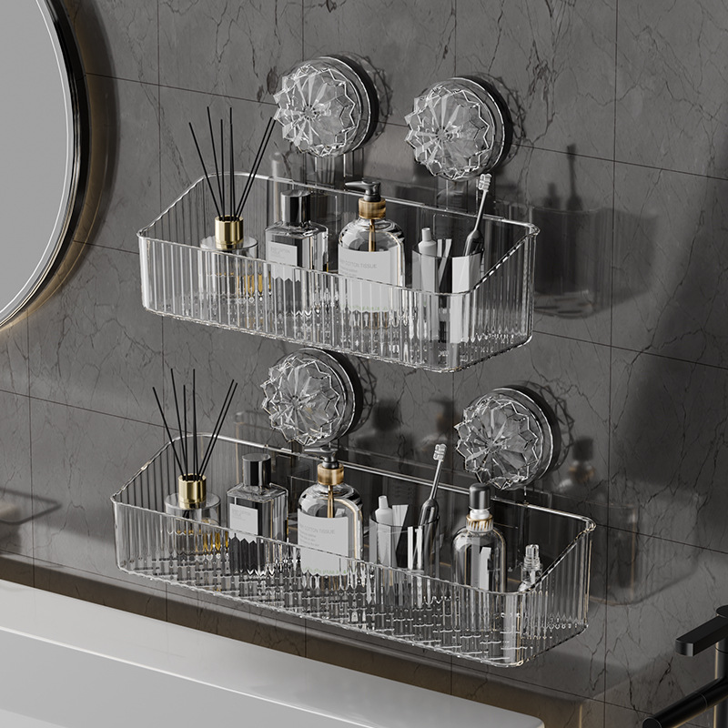 Suction Cup Storage Rack Without Punching Holes for Bathroom Toilet Hand Wash Basin Bathroom Wall-Mounted Wall Storage Box Shelf