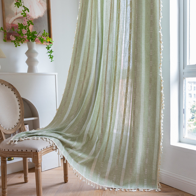 Sean Finished Curtain Embroidered Hollow Fabric Solid Color Contrast Kitchen Curtain Country Style Semi-Shaded Bay Window Factory