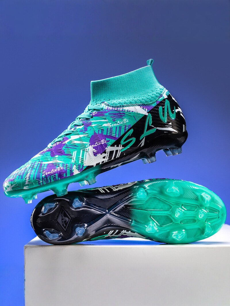 Zapatos de fútbol transfronterizos de clavos de alto impacto para niños y niñas, zapatos de entrenamiento antideslizantes transpirables para adultos, zapatos deportivos profesionales de clavos largos