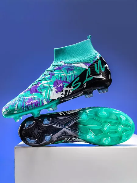 Cross-Border High-Top Soccer Shoes for Boys, Girls, and Adults, Breathable Non-Slip Training Shoes, Long-Studded Professional Sports Shoes