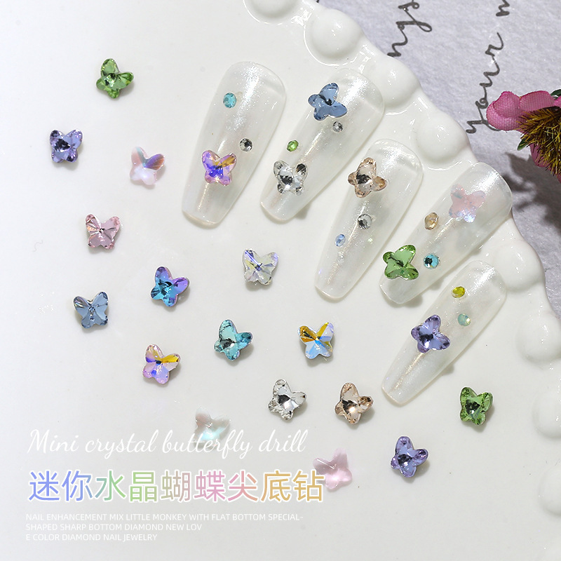 Explosions mini butterfly pointed drill 5mm three-dimensional color rhinestone nail jewelry Super Flash nail accessories wholesale