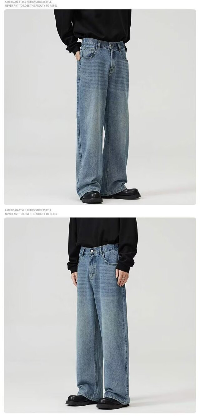 Streetwear Washed Denim Jeans – Loose Fit Straight-Leg Vintage Jeans For Men (Light Blue/Black/Retro, S-Xxxl)_mkmklike.com