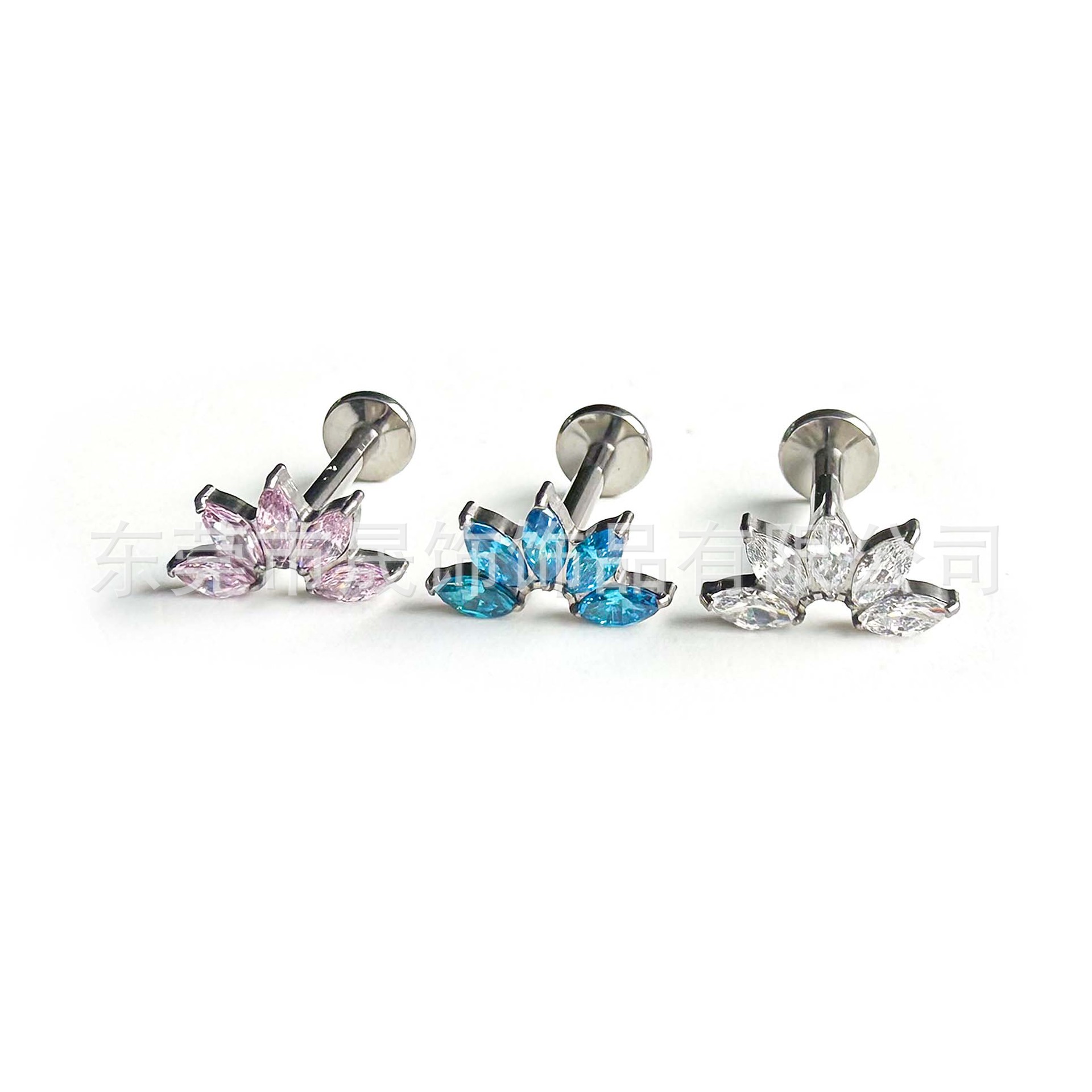 F136 Titanium Ear Stud Studded Cubic Zirconia 马眼 Flower Labret Stud Helix Cartilage Stud G23 Implant Grade Titanium 人体 Piercing Jewelry Accessories