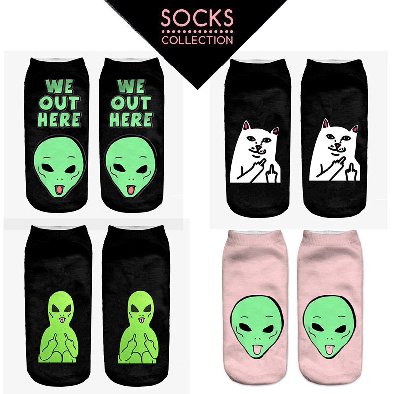 New Factory direct Supply Cross-border 3d Printed Socks Stereo Women's Socks Harajuku Style Animal Alien Monster Cat New Factory direct Supply Cross-border 3d Printed Socks Stereo Women's Socks Harajuku Style Animal Alien Monster Cat