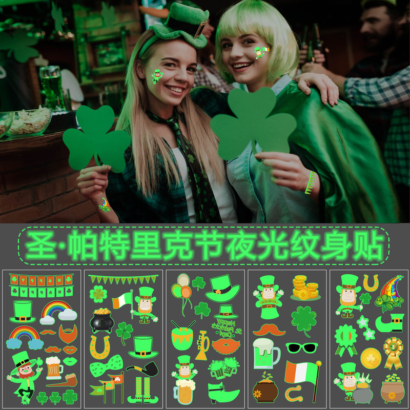 Cross-Border New St. Patrick's Day Tattoo Stickers Irish National Day Children's Cartoon Party Holiday Temporary Stickers