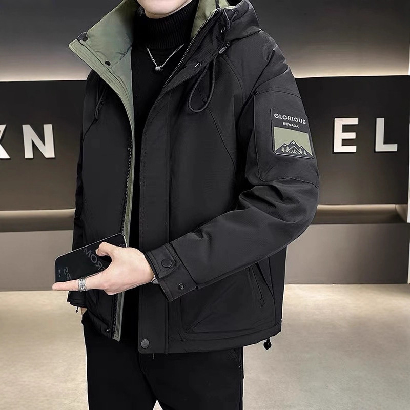 Jiujiang down Jacket Source Factory Men's Men's Jiaxing Pinghu Hooded No-Wash New Model in Stock