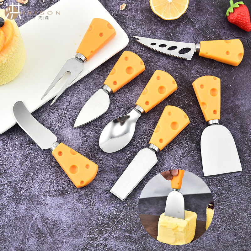 lovely originality cheese modelling Knife and fork tableware suit Wooden handle Cheese Blade Jam cheese Fruit fork