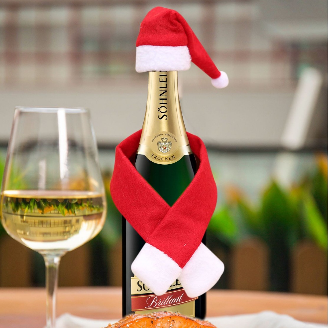Decoración de Navidad creativa para el hogar bufandas no tejidas + sombreros decoración de botellas de vino de Navidad decoración de botellas de vino de Navidad