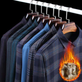 25秋冬新款加绒加厚羊绒无痕保暖衬衫男休闲格子宽松中年男士衬衫