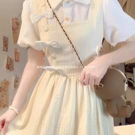 娃娃领奶甜风元气少女桔梗裙长裙气质甜美超仙女假两件初恋连衣裙