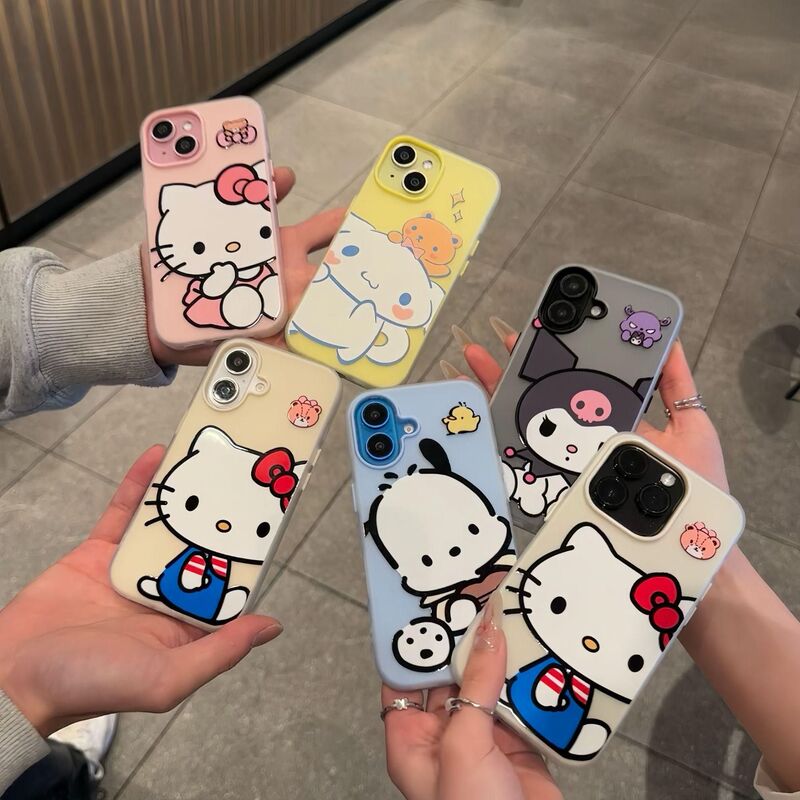 Cartoon Kt Sanrio Expression Phone Case Suitable for Apple 16 Pro Max, Skin-Feel Matte Phone Case for iPhone 15/14/17