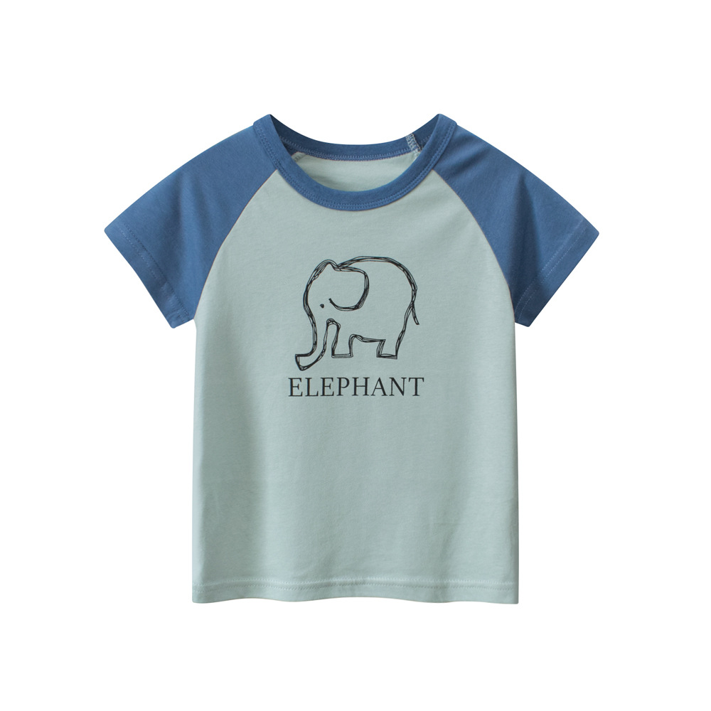27kids ropa infantil europea y americana nuevos productos de verano para niños elefante de dibujos animados camiseta de manga corta ropa de bebé cabello de una pieza